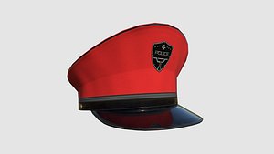 3D Police Cap 02 Red - Military Character Design Fashion