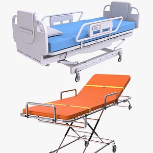 3D Hospital Bed and Stretcher model