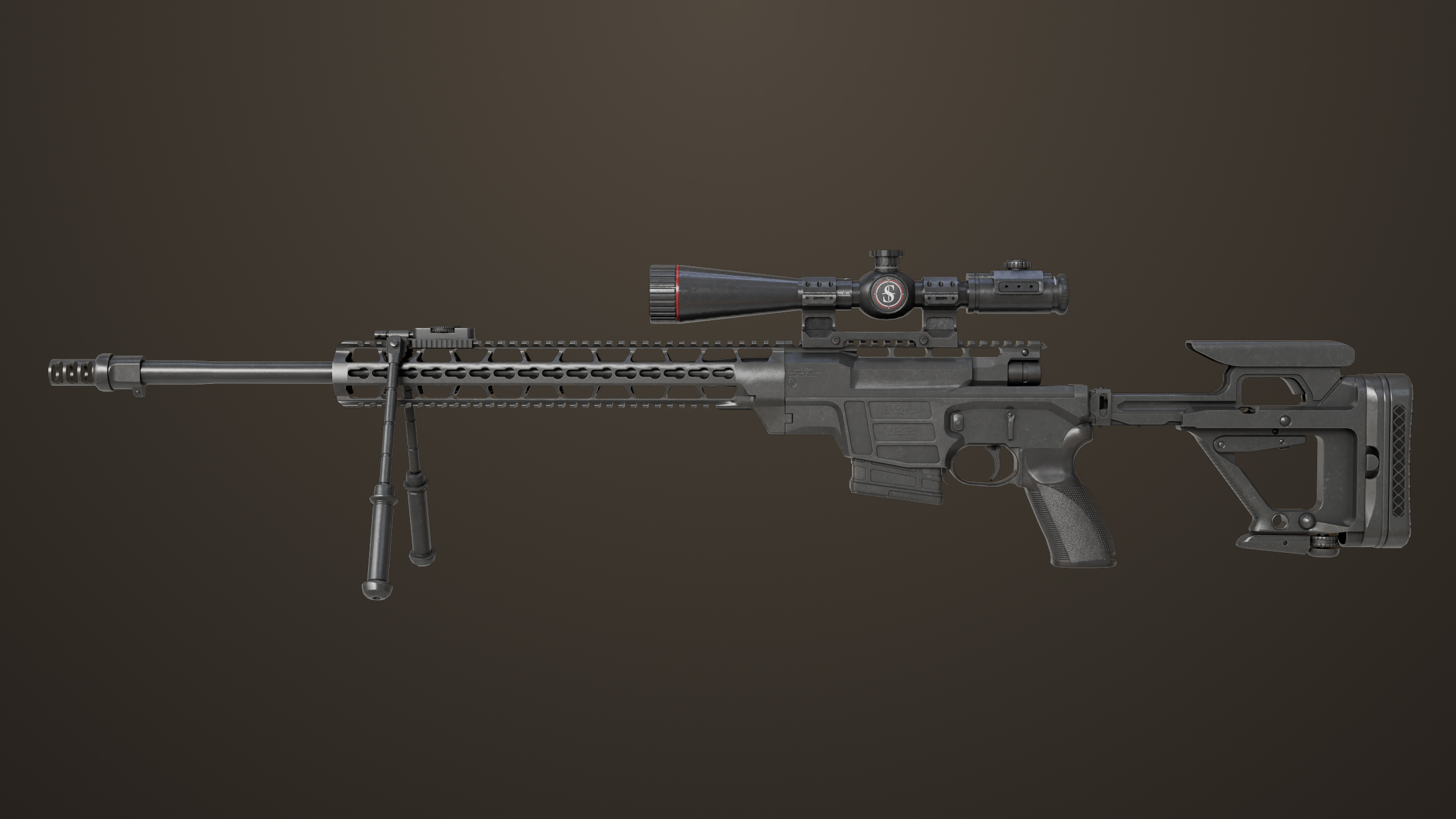 modèle 3D de Fusil de sniper 04 Noir Rigged Toutes les textures PBR ...