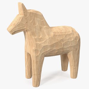 3D Carved Folk Wooden Horse Statue model