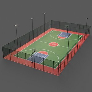 PBR Modular Outdoor Basketball Court A 3D