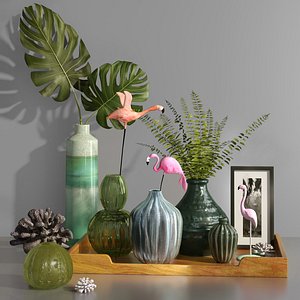flamingo tropical vase bottle 3D model
