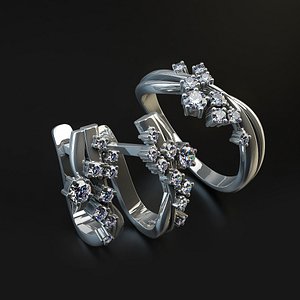 3D set earrings rings model