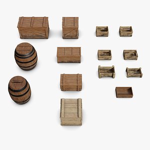 3D Medieval Wooden Crate Pack - Dirty model