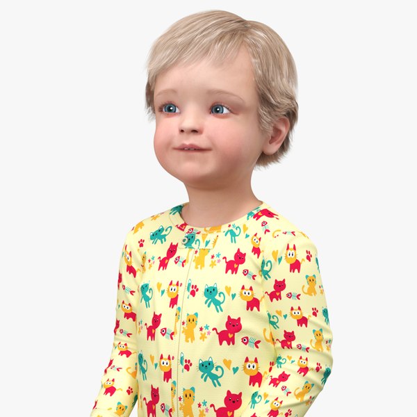 3D model Toddler Aged 1 Year in Pajamas Standing Pose