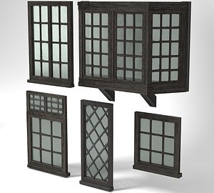 3D medieval windows pack glass model