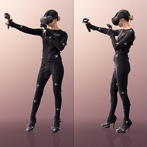 10048 Ramona Woman In Motion Capturing Suit With VR Headset And Controller 3D