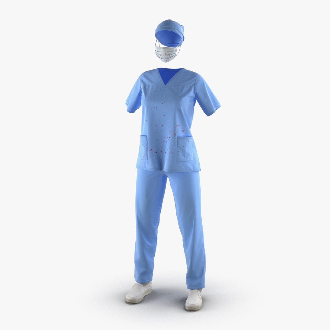 Female Surgeon Dress 16 Stained with Blood 3D Model 3D model preview