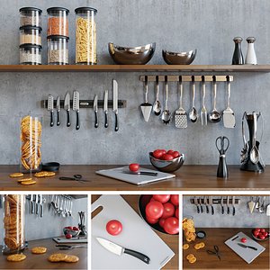 3D set kitchen utensils model