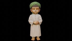 3D 3d model figure Serene Child In Traditional Attire Standing With Eyes Closed model