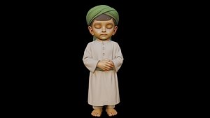 3d model figure Serene Child In Traditional Attire Standing With Eyes Closed