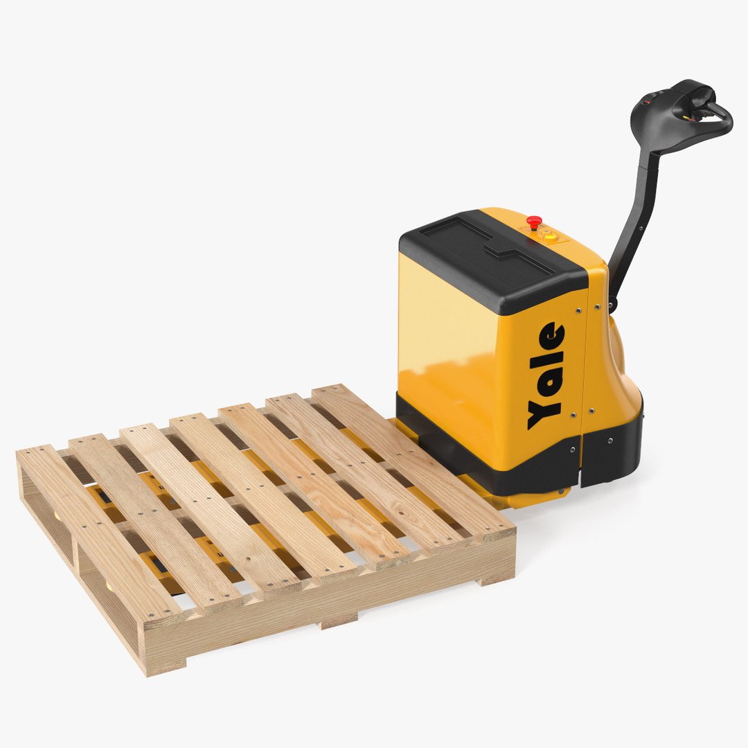 Self Propelled Electric Pallet Jack and Pallet Rigged 3D model preview