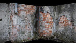 3D plaster wall damaged bricks corner photogrammetry