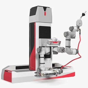 Industrial Robot Refueling System Red Rigged 3D model