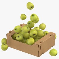Cardboard Box 03 With Golden Delicious Apple Flying
