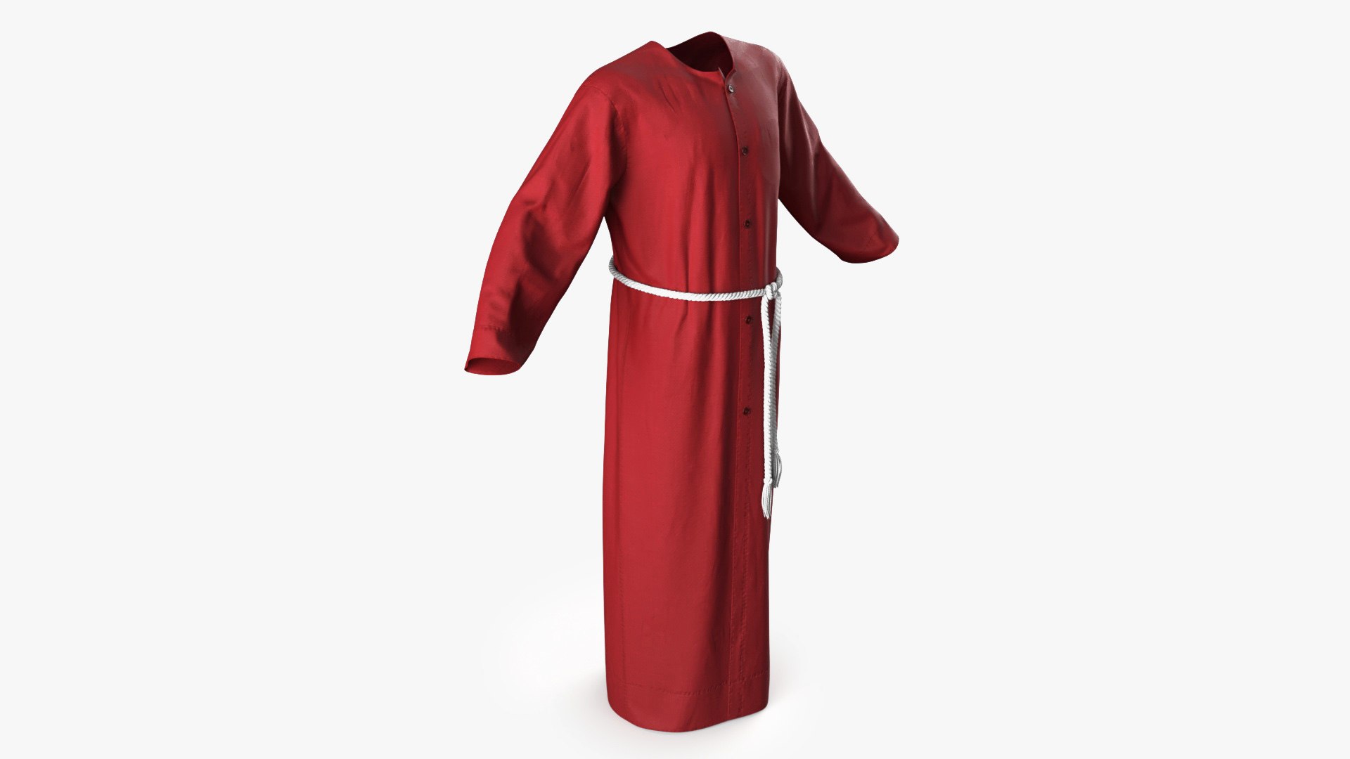 Red Long Robe with Belt 3D model preview