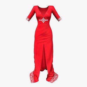 Elegant Decolette Long Red Gown With Stones model