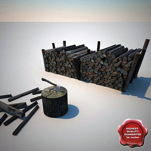 3d old wooden stump axe