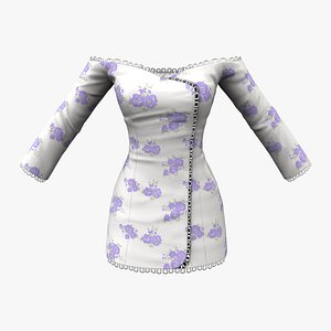 3D Flowers Texture Lace Trim Wrapped Off Shoulder Strapless Mini Dress