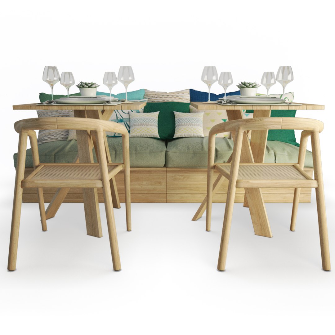 3D Wooden Sofa And Chairs Set AtelierS model TurboSquid 1787543