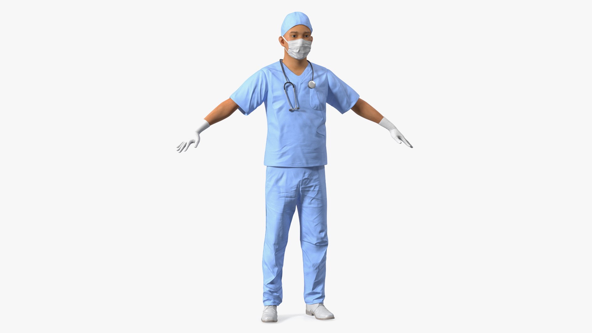 Asian Doctor wearing Gloves and Mask 3D model preview