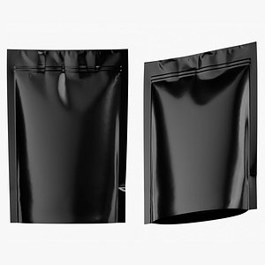 3D Glossy Black Stand Up Pouch Doypack Zipper Mockup 05