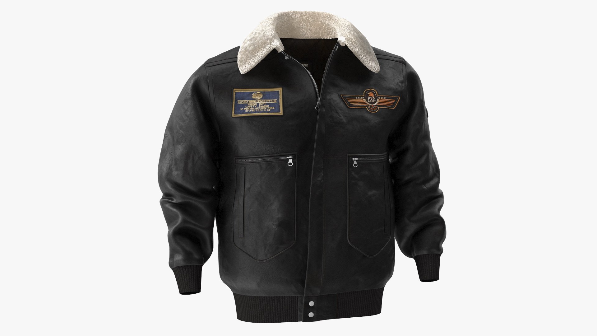 Aviator Jacket Black Fur 3D model preview
