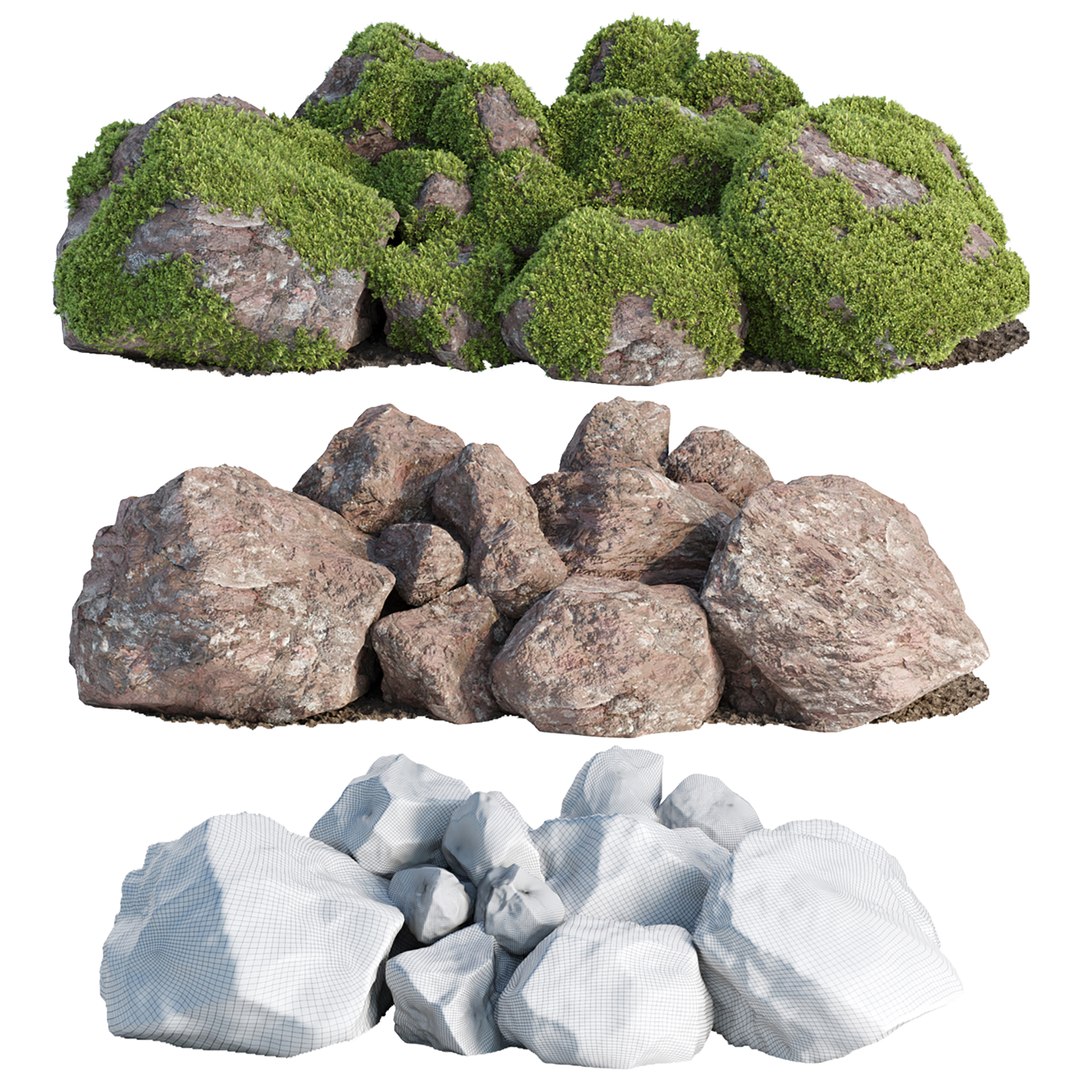 3D Mossy Rock Garden Collection Vol 140 TurboSquid 1984169