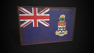 Old Picture Frame With Cayman Islands Flag - Game Ready PBR Low-poly 3D Model