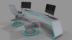 Modern Desk and Seats 3D model