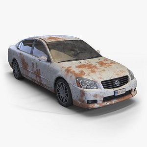 realistic old rusty sedan obj