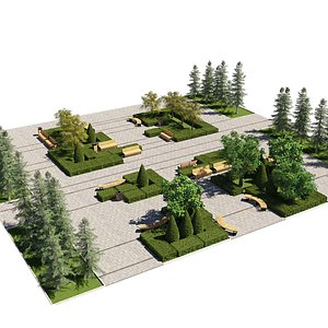 3D Modular Urban Plaza and City Park Landscape 3D Model