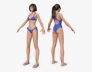 3D model cartoon girl beach