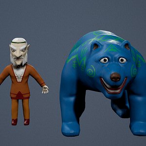 Druid And Bear low-poly 3D model