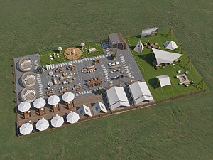 Aerial Multi-Zone Boutique Glamping Tent Event Camping Site 3D Model model