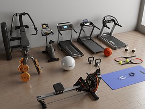 Comprehensive Home Gym Equipment Collection 3D Model