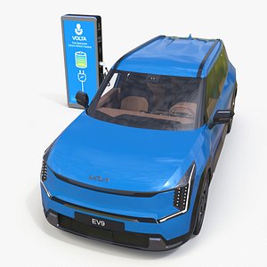 3D KIA EV9 Electric SUV with Charging Station