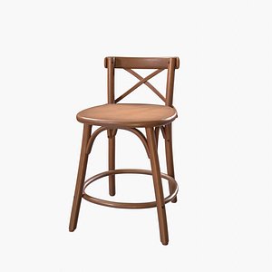 3D Wooden Cross-Back Bar Stool model