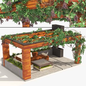 3D Grape Vine Pergola with furniture model