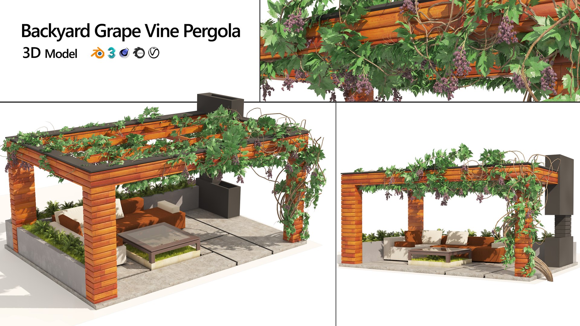 3D Grape Vine Pergola With Furniture Model - TurboSquid 1943261