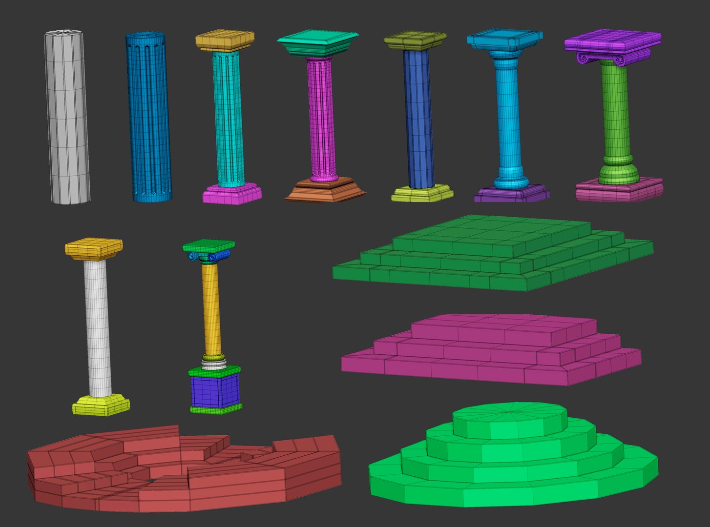 50 Low poly statue pedestal and podium base mesh IMM brush set 3D model