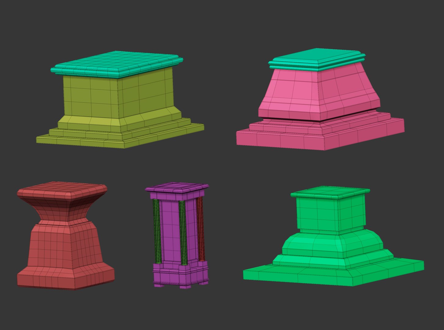 50 Low poly statue pedestal and podium base mesh IMM brush set 3D model