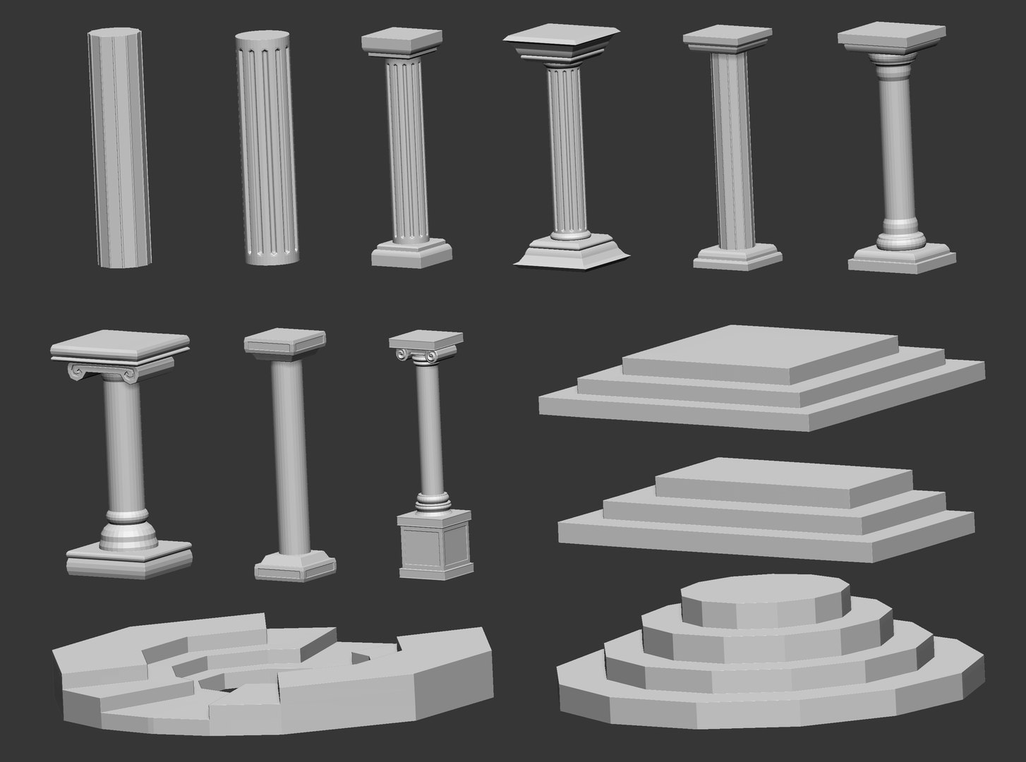50 Low poly statue pedestal and podium base mesh IMM brush set 3D model