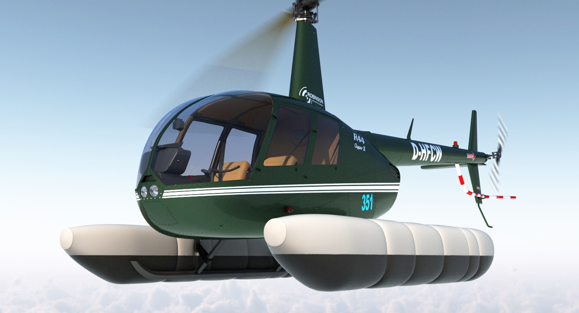 3d Helicopter Robinson R44 Floats Model