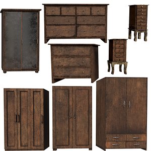 Set of old wardrobes Low-poly 3D model 3D model