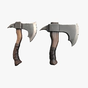 3D Model Old Axe 2Set Weapon Fantasy RPG 3D model