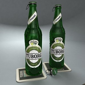 bottles tuborg green beer cap 3d model