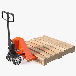 Hydraulic Trolley with Wooden Pallet 3D model