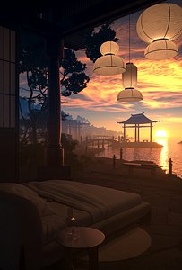 Japanese Sunset Exterior Scene 3D model