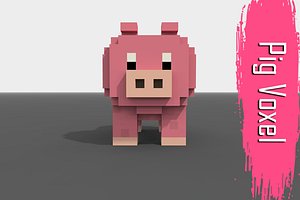 voxel pig low-poly 3D model